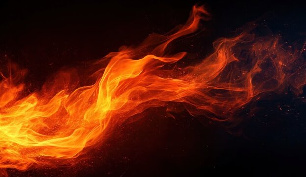 flowing orange flames and glowing embers sweeping across a dark background, evoking intense heat and dynamic motion