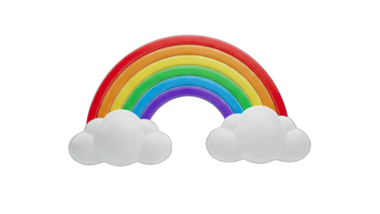 Colorful Rainbow with Clouds on White Background