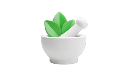 Herbal Medicine Icon: Green Leaves in Mortar and Pestle