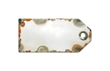 カビの生えた古いタグのクローズアップ写真