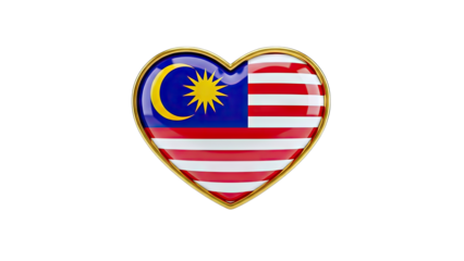 Malaysia Flag in Heart Shape on White Background