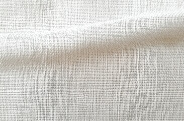 close-up of white woven gauze fabric with soft fold and subtle shadow, calm minimalist textile texture