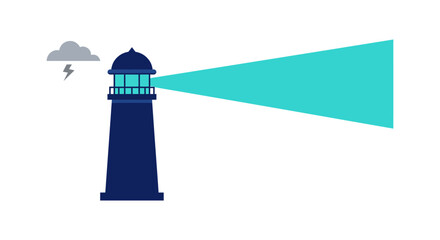 minimalist lighthouse beacon guiding ships at night in stormy weather flat vector illustration for navigation guidance and safety concepts