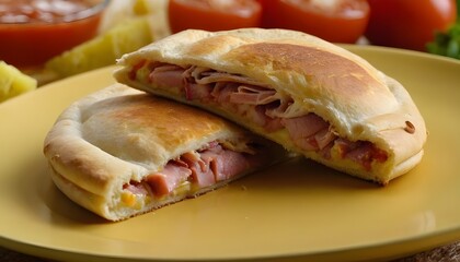 hawaiian calzone with ham and pineapple on a plate