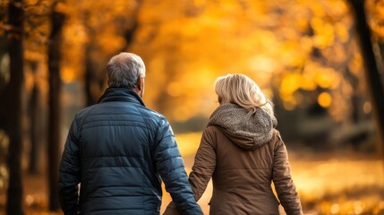 Couple Walking Hand in Hand Through Autumn Forest Pathway
