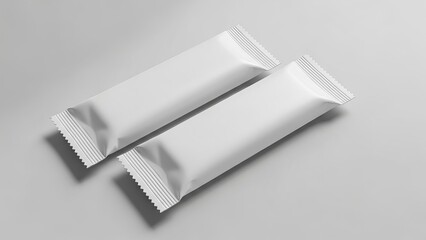 Two empty white packets on a gray surface