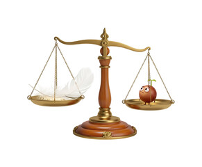 羽と果物 天秤で量る、軽い重い