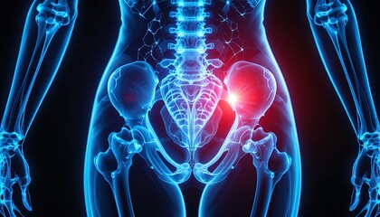 Human pelvis and hip bones, X-ray style illustration