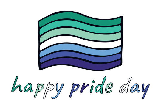 Colorful Gay men pride flag Happy pride day LGBTQ community Pride Month Vector hand drawn doodle for posters, stickers, logo, cards