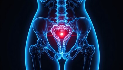 Human female pelvis anatomy with highlighted reproductive system