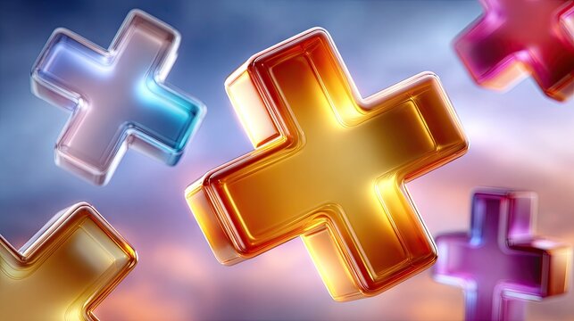 Abstract plus sign symbols over blurred background