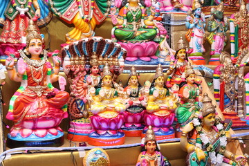 Indian Navaratri Golu idols setup. all god idols arranged in order during Dussehra festival. a religious festival in Tamilnadu and India.
