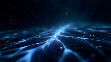 Ethereal Network: An abstract composition, reminiscent of interconnected energy flows, with luminous blue strands weaving across a dark backdrop, creating a sense of depth and mystery. 