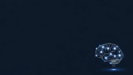 Futuristic digital brain with glowing connections, symbolizing artificial intelligence, machine learning, and advanced technological thought processes in a dark digital space