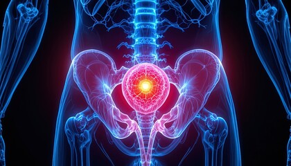 Human Pelvis and Bladder Anatomy - Radiography Illustration