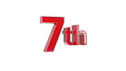 Obraz premium 3D Red 7th Number on White Background