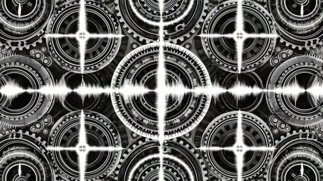 Intricate pattern of gears and sound waves design