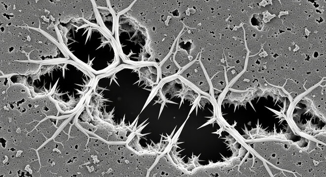 SEM micrograph of lithium dendrites penetrating a solid-state ceramic separator