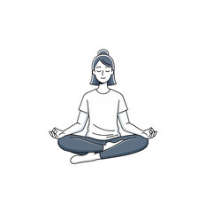 静かに瞑想する女性のイラスト、リラックス