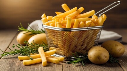 Freshly fried french fries in a basket