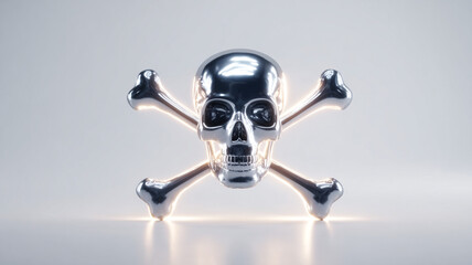 High-contrast metallic skull and crossbones isolated on white background, glowing edges, 169