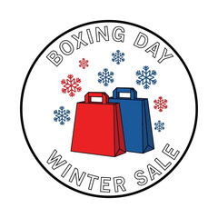 Naklejka premium Boxing Day Winter Sale with Shopping Bags and Snowflakes.