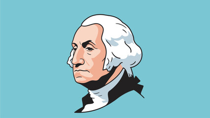 Illustration of a historical figure with white hair against a blue background