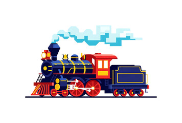 蒸気機関車が力強く走るベクターイラスト