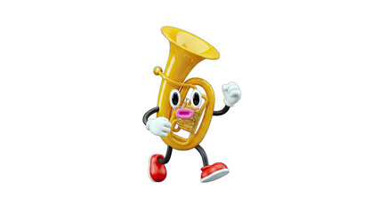 Obraz premium Cartoon Tuba Character Running on White Background
