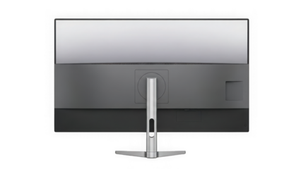 computer monitor from behind with silver stand and base