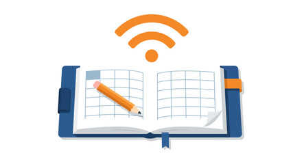 online school timetable planner with wifi symbol digital education schedule notebook and pencil icon for remote learning apps