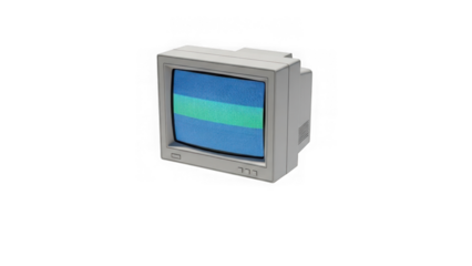 Old small television with blue and green screen