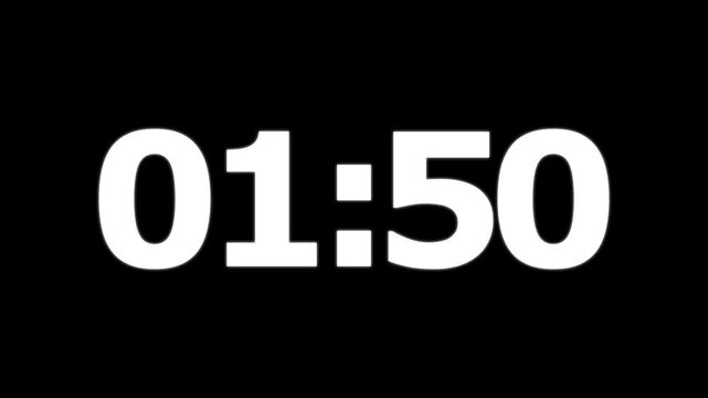 Abstract 1 minute countdown animation from 120 seconds to 0 seconds on a transparent background, One minute countdown timer with alpha channel