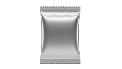 Silver sachet package isolated on transparent background