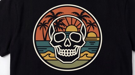 Minimalist Skull with Tropical Sunset Vector T Shirt Design