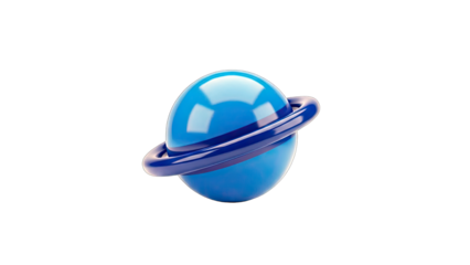 Blue Planet with Ring on White Background