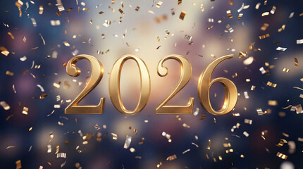 Golden 2026 New Year Celebration with Falling Confetti