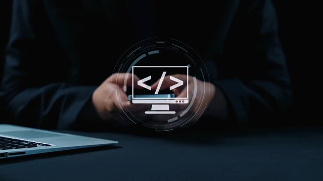 Modern web development concept featuring coding symbols, web development process, web development interface, and web development tools with futuristic design. Elide