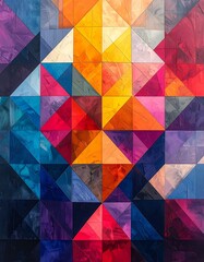 Vibrant geometric pattern of triangles in bold colors