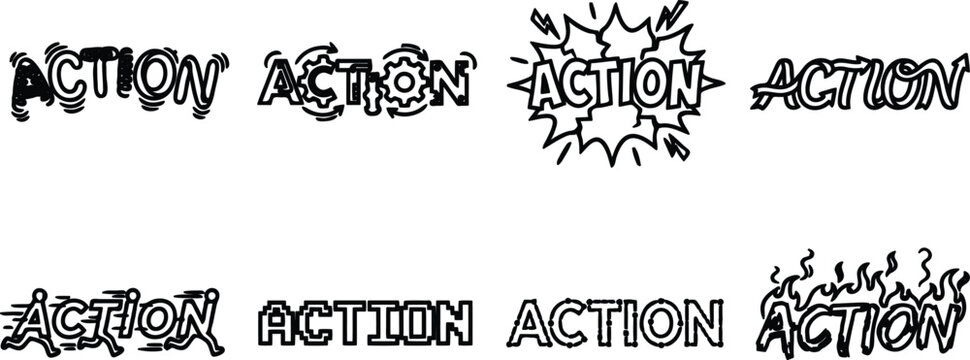 action words with different comic book style effects and fonts  various typographic designs