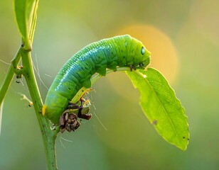 Vibrant green caterpillar on leaf