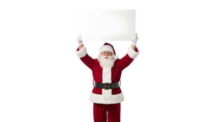 Santa claus holding sign, isolated on transparent background