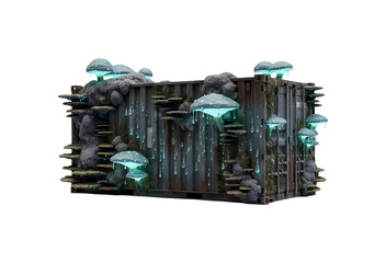 不思議な光るキノコが生えた壁のイラスト