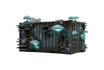 不思議な光るキノコが生えた壁のイラスト