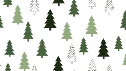 Obraz premium Seamless pattern of stylized green Christmas trees and outlines on a white background, perfect for holiday decorations and winter themes