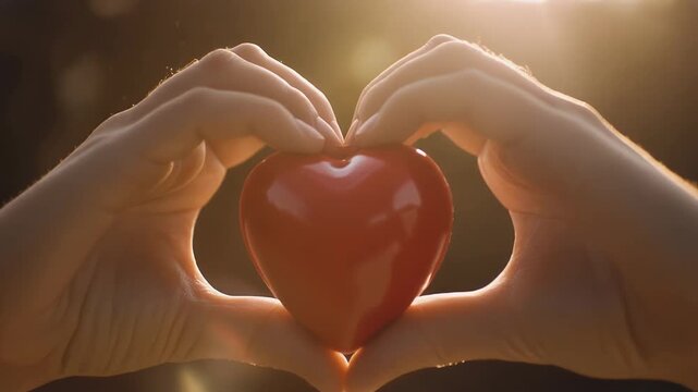 Hands forming heart shape with red heart symbol