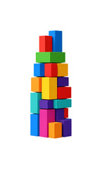 色とりどりの積み木が重なり合う抽象的なタワー