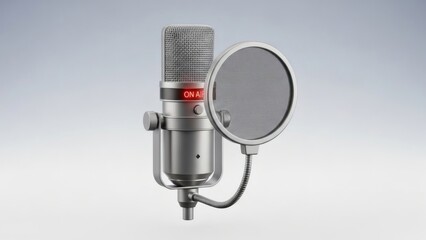 High-Quality Gray Condenser Microphone and Pop Filter on Stand HD Render
