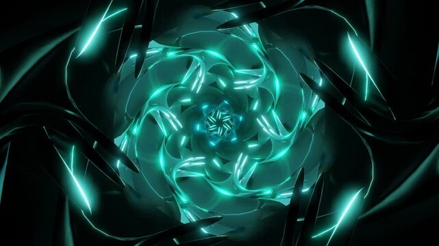 seamless loop green glowing fractal swirl motion abstract transform on dark background