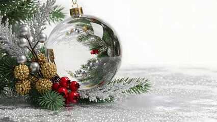 Festive Ornament on Snow Background with Copy Space merry X-mas